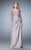 La Femme - 21944 Embroidered V-Neck A-Line Dress In Silver