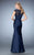 La Femme - Beaded Lace Cap Sleeve Pleated Satin Gown 21961 in Blue