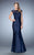 La Femme - 21961 Lace Sparkling Pleated Satin Gown  In Blue