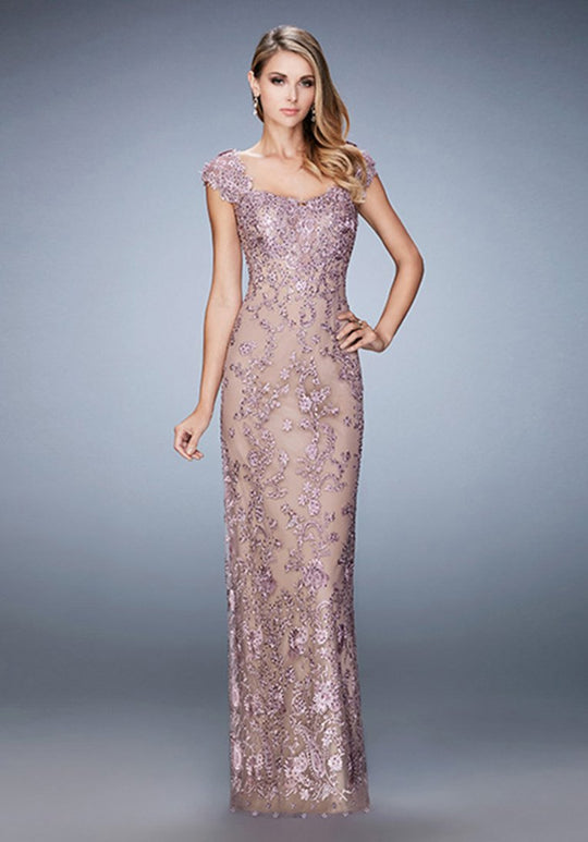 La Femme - 22039 Laced Sweetheart Column Dress In Purple