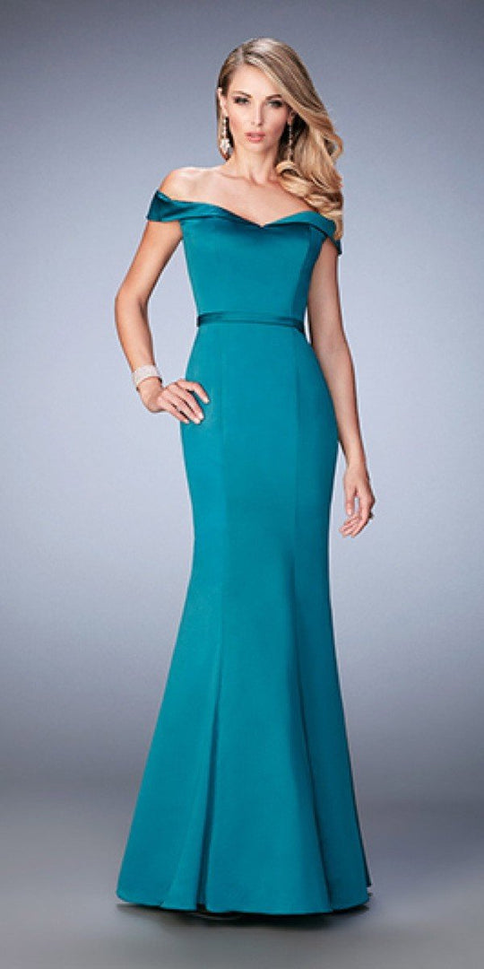 La Femme - 22149 Fitted Off Shoulder Mermaid Gown In Green