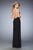 La Femme - 22158 Embellished Cap Sleeves Ruched Gown with Slit In Black