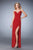 La Femme - 22158 Embellished Cap Sleeves Ruched Gown with Slit In Red