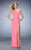 La Femme - 22158 Embellished Cap Sleeves Ruched Gown with Slit In Pink