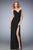 La Femme - 22158 Embellished Cap Sleeves Ruched Gown with Slit In Black