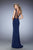 La Femme - 22301 Satin V-neck Sheath Dress In Blue