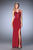 La Femme - 22301 Satin V-neck Sheath Dress In Red