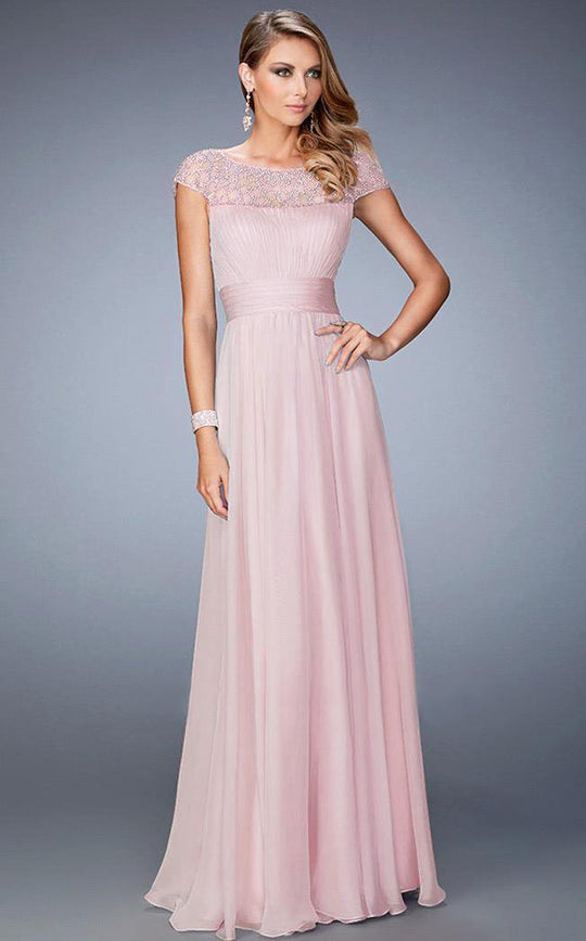 La Femme - 22535 Dazzling Ruched A Line Gown In Pink