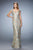 La Femme - Ornate Cap Sleeve Lace Brocade Gown In Gold and Blue