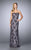 La Femme Beaded Lace Gown with Capelet 24856 - 1 pc Charcoal in Size 10 Available In Gray