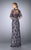 La Femme Beaded Lace Gown with Capelet 24856 - 1 pc Charcoal in Size 10 Available In Gray