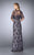 La Femme - 24856 Beaded Lace Gown with Capelet In Gray