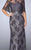 La Femme Beaded Lace Gown with Capelet 24856 - 1 pc Charcoal in Size 10 Available In Gray