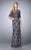 La Femme Beaded Lace Gown with Capelet 24856 - 1 pc Charcoal in Size 10 Available In Gray