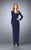 La Femme - 24927 Long Sleeve Drape Tulip Gown In Blue