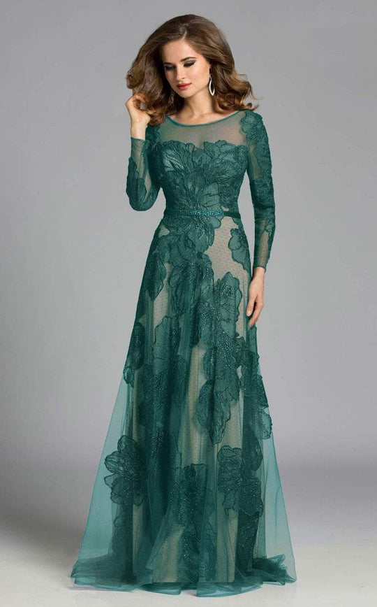 Lara Dresses - 32634 Detailed Sheer Floral Gown In Green