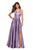 La Femme - 26994 Sexy Strappy Back Satin A-Line Evening Gown In Purple and Gray