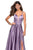 La Femme - 26994 Sexy Strappy Back Satin A-Line Evening Gown In Purple and Gray