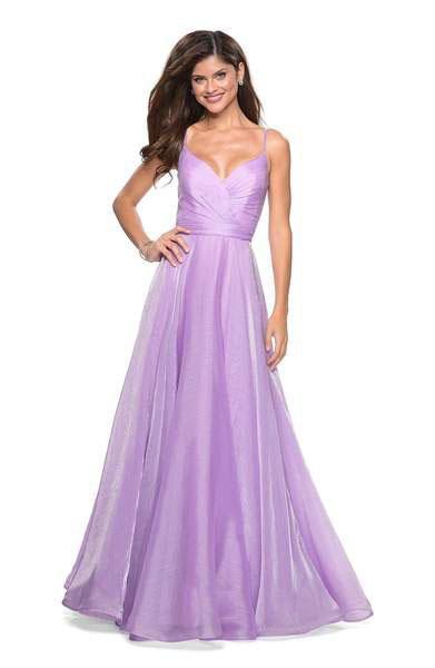 La Femme - 27616 Sleeveless Metallic Chiffon A-Line Prom Dress In Purple