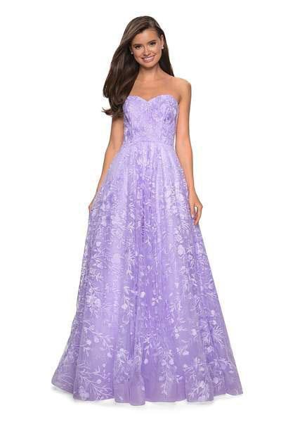 La Femme - 27746 Floral Embroidered Strapless A-Line Gown In Purple