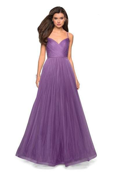 La Femme - 27535 Crisscross Ruched Bodice Tulle Gown In Purple