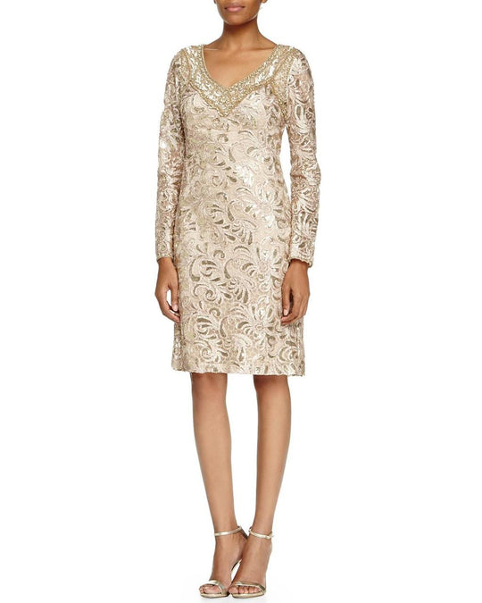 Sue Wong - Sequined Paisley Sheath Dress  N5115 in Neutral and Gold