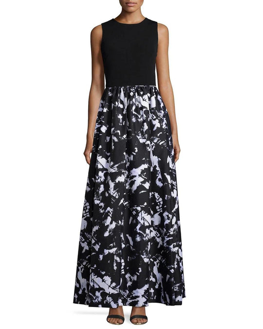 Aidan Mattox - 54468170 Sleeveless Jewel Printed A Line Long Dress in Black and White