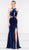 Colors Dress - 2030 Crossed Halter Velvet Trumpet Dress in Blue