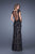 La Femme - 20914 Queen Anne Lace Slit Evening Gown In Black