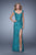 La Femme - 20914 Queen Anne Lace Slit Evening Gown In Blue