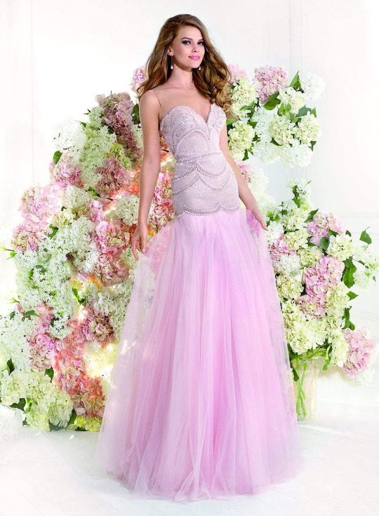 Tarik Ediz - MTE92331 Bead Embellished Illusion Evening Gown In Pink