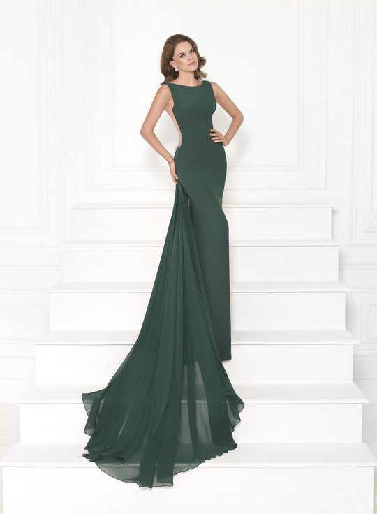 Tarik Ediz - 92674 Embellished Sleek Dress with Long Train In Green