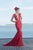 Tarik Ediz - 92794 Cap Sleeve Sheer Lace Evening Gown In Red