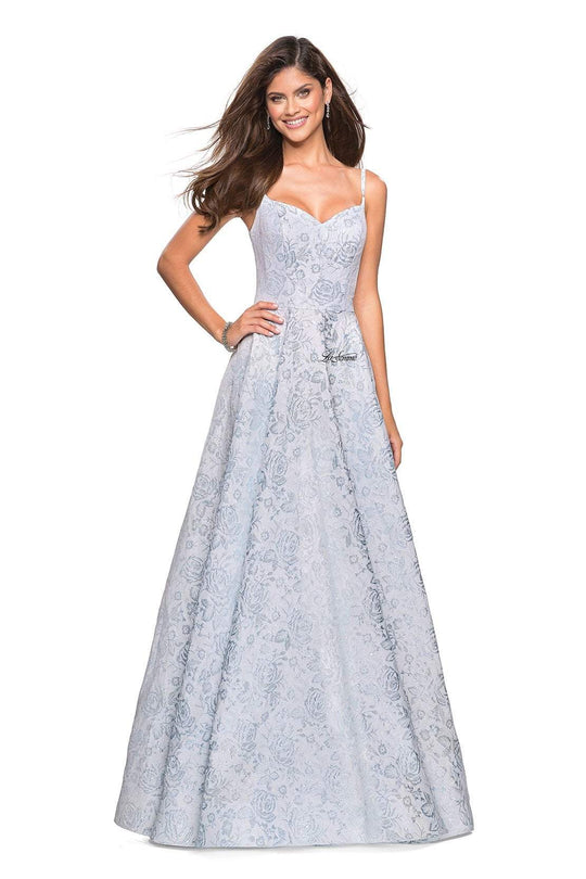 La Femme - 27162 Floral Sweetheart Pleated A-Line Gown  In Blue