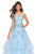 La Femme - 27256 Trailing Floral Lace Tiered Tulle Gown In Blue
