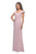La Femme - 26523 Wide V Neck Fold over Sleeves Long Gown In Pink