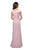 La Femme - 26523 Wide V Neck Fold over Sleeves Long Gown In Pink