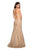 La Femme - 27228 Metallic Lace Deep Halter V-neck Mermaid Dress In Gold