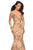 La Femme - 27285 Floral Sequined Plunging V-neck Mermaid Dress In Gold