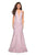 La Femme - 27228 Metallic Lace Deep Halter V-neck Mermaid Dress In Pink