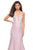 La Femme - 27228 Metallic Lace Deep Halter V-neck Mermaid Dress In Pink