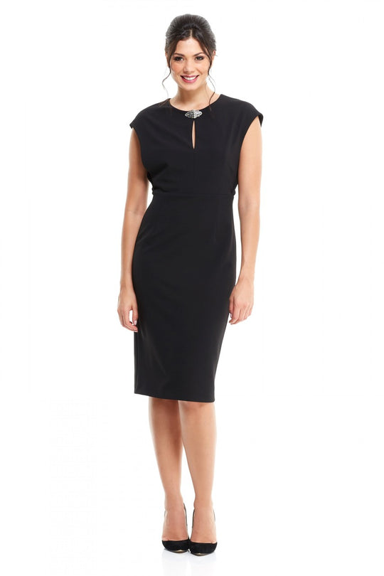 London Times - L2088M Cap Sleeve Jewel Neck Cocktail Dress in Black