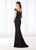 Cameron Blake - 218618 Metallic Lace Adorned Off Shoulder Long Gown in Black, Silver