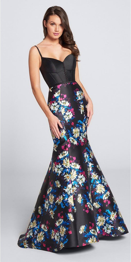 Ellie Wilde - EW21710 Sweetheart Floral Mermaid Dress in Black and Multi-Color