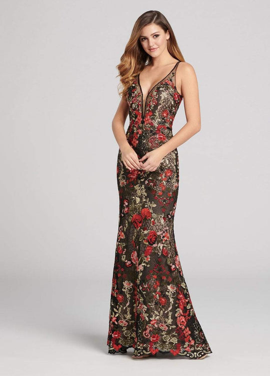 Ellie Wilde - EW21807 Multi-Colored Deep V-neck Trumpet Dress in Multi-Color