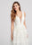 Ellie Wilde - EW21870 Plunging V-Neck Embroidered Lace A-Line Gown In White