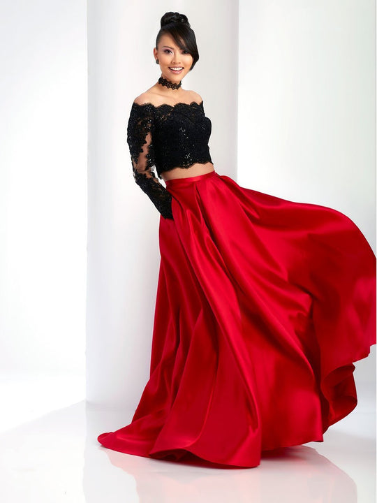 Clarisse - 3581 Two Piece Embellished Off-Shoulder Dress in Black and Red