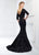 Montage by Mon Cheri - 218909 Fitted V-Neck Trumpet Evening Gown in Black
