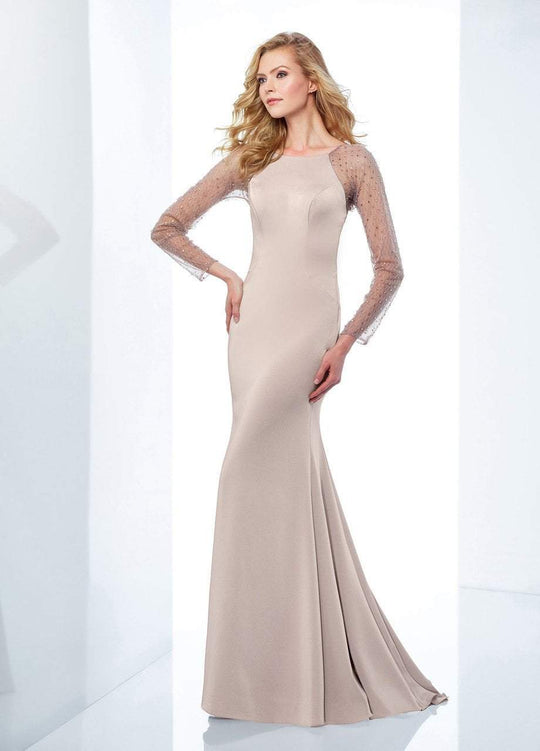 Social Occasions by Mon Cheri - 118876 Bateau Neck Crepe Gown In Neutral