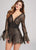 Ellie Wilde - EW21828S Lace Long Sleeve Deep V-neck Romper in Brown